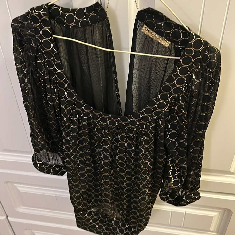 Guess Sheer Black & Gold Buttoned Shirt- Small (S)